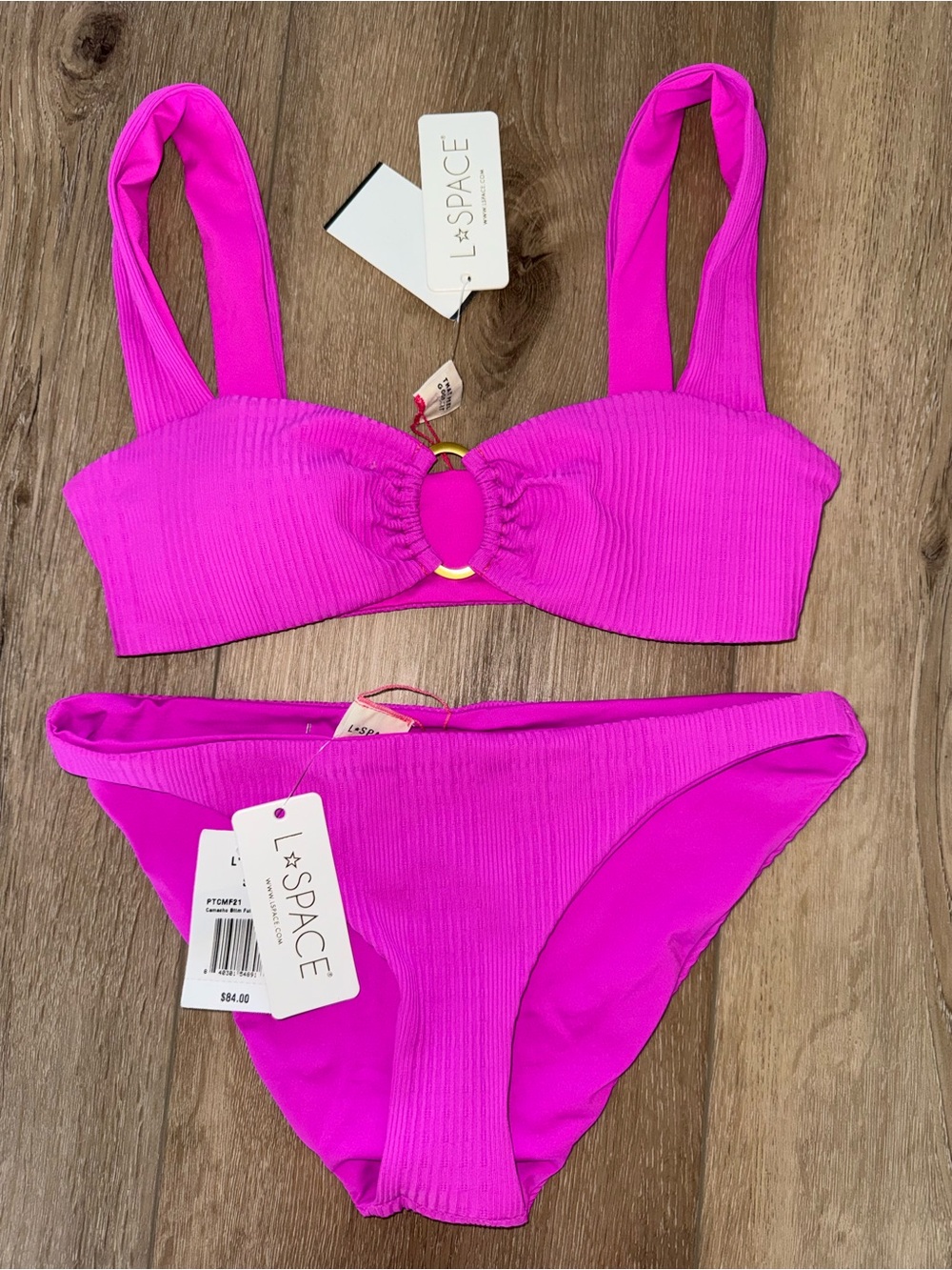 NWT L. Space Bright Fuchsia Pink 2 Piece Bikini Set Willow Top Camacho Bottoms